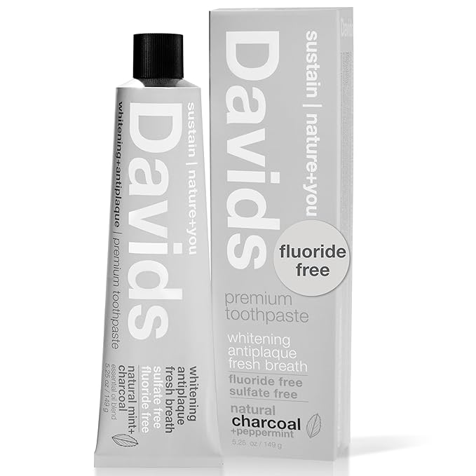 Davids Charcoal Toothpaste for Enhanced Teeth Whitening, Peppermint, Antiplaque, Flouride Free, SLS Free, Enamel Safe, Recyclable Metal Tube, 5.25oz-Ruum Studio Home