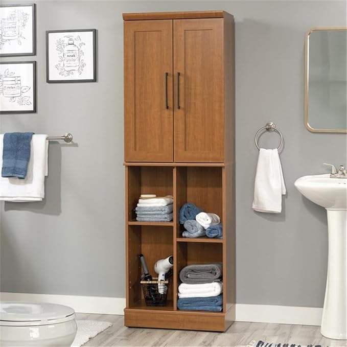 Sauder HomePlus Multi-Room Storage Cabinet with Adjustable Shelves and Door Positioning, Kitchen Laundry Bathroom Pantry Storage Cabinet, in Sienna Oak Finish-Ruum Studio Home