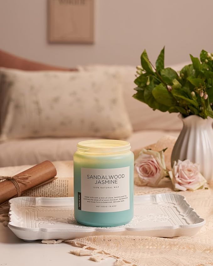 M&SENSE Sandalwood Jasmine Scented Candles, Large Soy Natural Long Lasting 19.4oz 110 Hour Burning Floral Non Toxic Double Wick Aromatherapy Candle Gifts for Women Friend-Ruum Studio Home