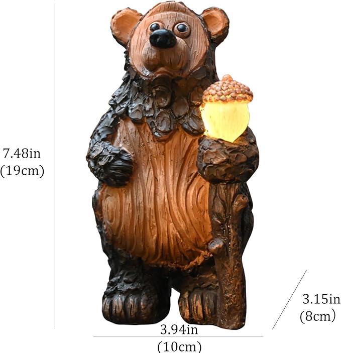Bear Garden Figurines Outdoor Decor Solar Statue with LED Lights for Patio Lawn Yard Art Decoration Housewarming Garden Gift-Ruum Studio Home