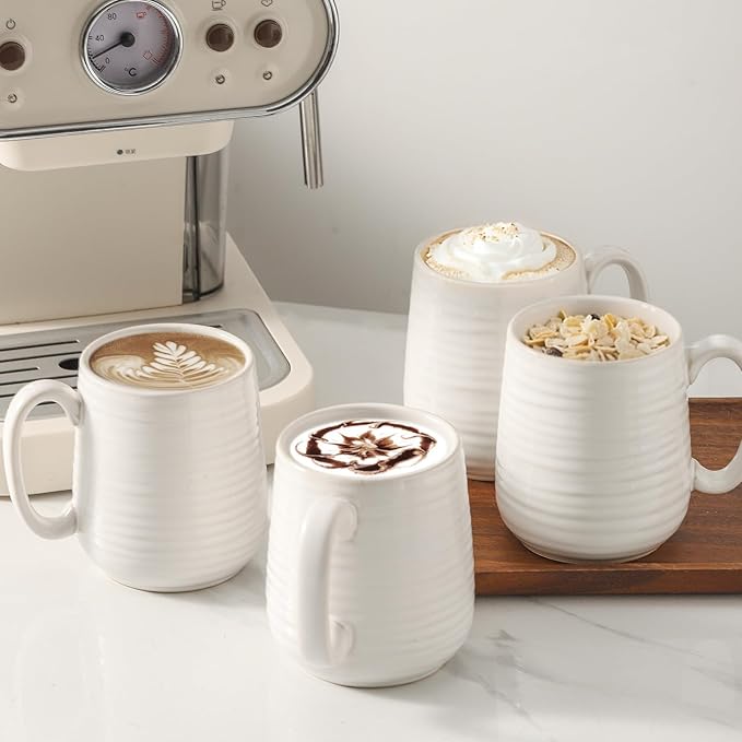 Hasense Coffee Mugs Set of 4, 15 Ounce Porcelain Latte Mug Set with Handle for Morning Coffee Tea and Cocoa, Ceramic Coffee Cups with Unqiue Glaze for Men, Women, Plain-Ruum Studio Home