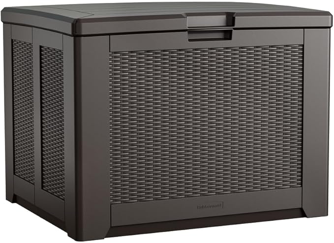 Rubbermaid Medium Resin Outdoor Storage Deck Box (74 Gal) Weather Resistant Brown Deck Organization for Home/Backyard/Pool Chemicals/Toys/Garden Tools/Porch/Patio Cushions-Ruum Studio Home