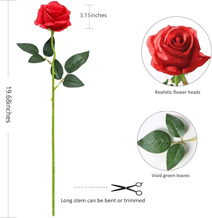 Red Fake Roses Artificial Flowers - 16 Pcs Fake Artificial Roses Silk Flowers with Stems for Home Wedding Hotel Office Centerpiece Decor-Ruum Studio Home