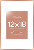 Homeforia 12x18 Picture Frame Rose Gold, High End Metal 12x18 Poster Frames with Mat 8.5x11 in Photo, 12 x 18 Rose Gold Frame Matted to 8.5 by 11 Print, 18x12 Frame, Tempered Glass, Wall Kit, Set of 1-Ruum Studio Home