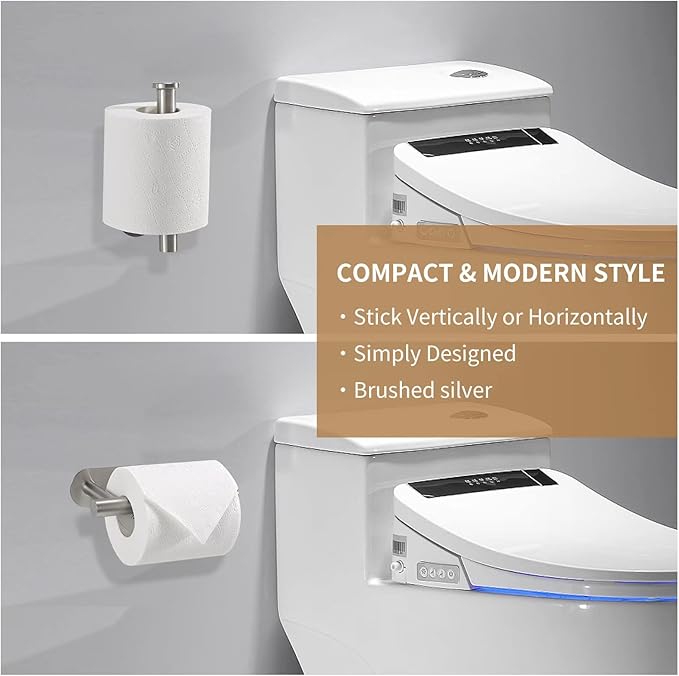 Toilet Paper Holder,Brushed Nickel,Wall Mount, Upgraded Adhesive Toilet Roll Holder,no Drilling,Bathroom/Rv/Washroom,SUS 304 Stainless Steel,Rustproof (Silver, 2 Pieces)-Ruum Studio Home