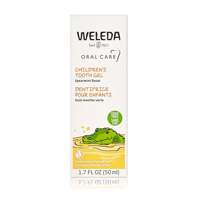 Weleda Oral Care Childrens Tooth Gel, 1.7 Fluid Ounce, Fluoride Free, Spearmint Flavor, Plant Rich Toothpaste with Calendula, Silica and Fennel-Ruum Studio Home