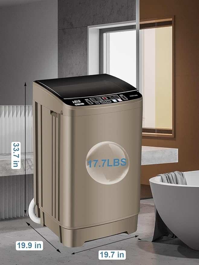 17.7 lbs Full Automatic Washing Machine with LED Display Compact Washing Machine with Drain Dump, 10 Wash Programs and 8 Water Levels Ideal for Dorms, Apartments, RV, Gold, KB03 GOLD6-3-Ruum Studio Home