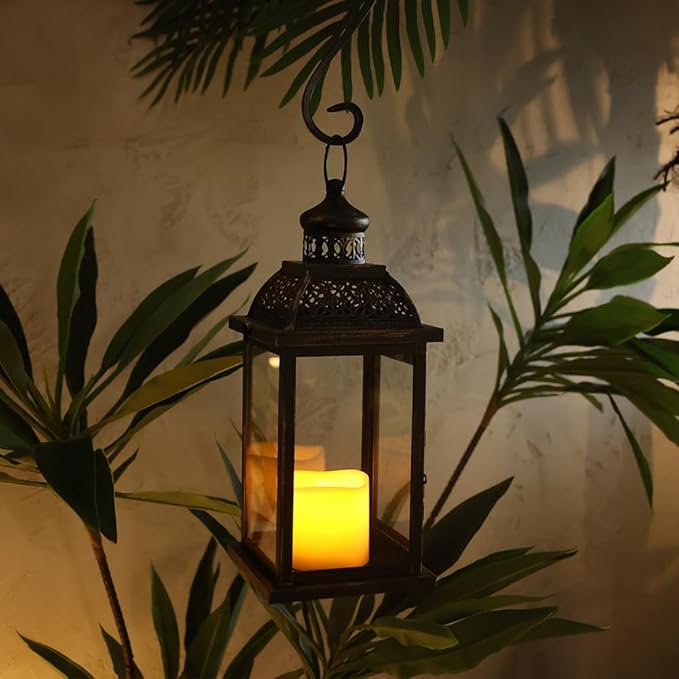 NEEDOMO Large Candle Lanterns Decorative Indoor, 14.4" Outdoor Lantern with Clear Glass, Vintage Metal Candle Holders in Black, Patio Wedding Home Kitchen Coffee Table Livinig Room Decor-Ruum Studio Home