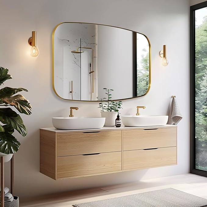 ANDY STAR 30x40” Gold Bathroom Mirror, Oblong Brass Mirror with Stainless Steel Metal Frame, Brushed Gold Oval Vanity Mirror for Over Sink, Modern Anti Rust Wall Mounted-Ruum Studio Home