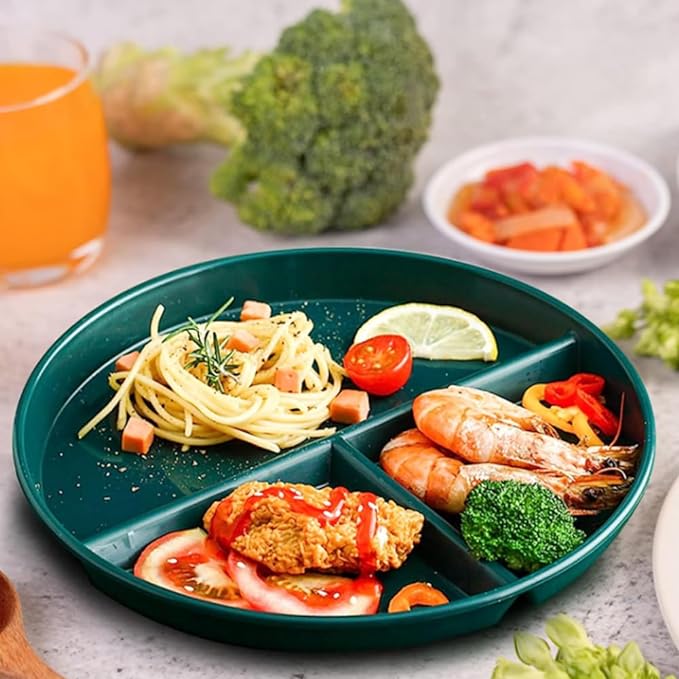 9" Unbreakable Divided Plates Set of 5, Wheat Straw Plate Reusable Dinnerware Portion Control Plate, Round Bariatric Plastic Plate for Kids Adults, BPA-free, Dishwasher Safe-Ruum Studio Home