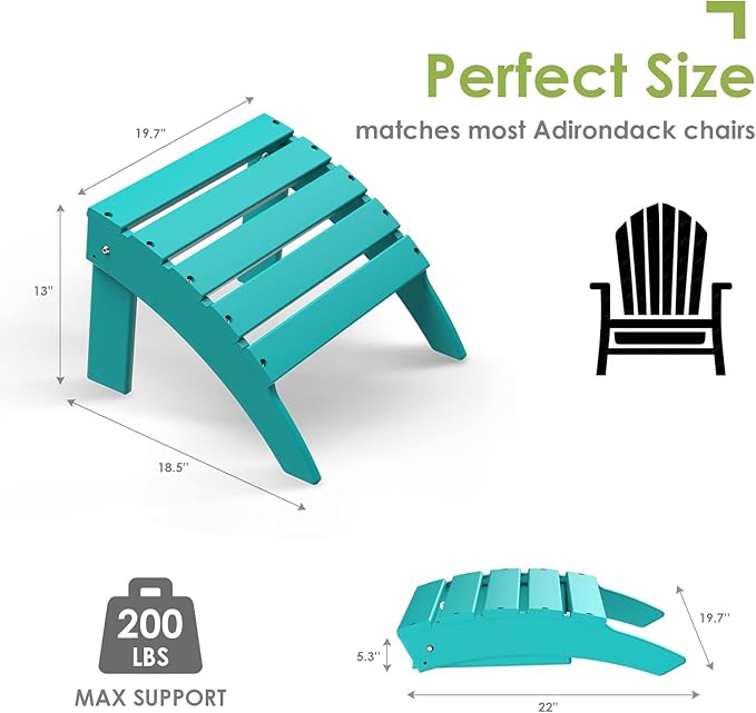 GREENVINES Adirondack-Ottoman | Set of 4 | HDPE Plastic | Outdoor Footrest | All Weather | Foot Rest | Foot Stool | Aqua | for Adirondack Chair | for Patio Backyard Pool-Ruum Studio Home