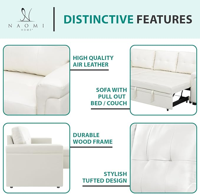 Naomi Home Laura Sectional Sofa White/Air Leather-Ruum Studio Home