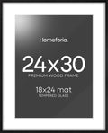 Homeforia Poster Frame 24x30 Black, High End Oak 24x30 Wooden Picture Frames with Mat 18x24 in Photo, 24 x 30 Large Wood Frame Matted to 18 by 24 Print, 30x24 Frame, Tempered Glass, Wall Kit, Set of 1-Ruum Studio Home