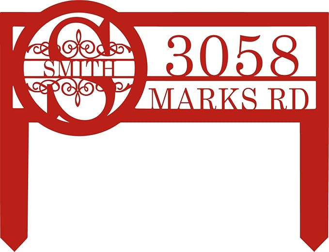 Personalized Metal Yard Address Sign with Last Name and Monogram, House Number Sign for Lawn and Patio-Ruum Studio Home