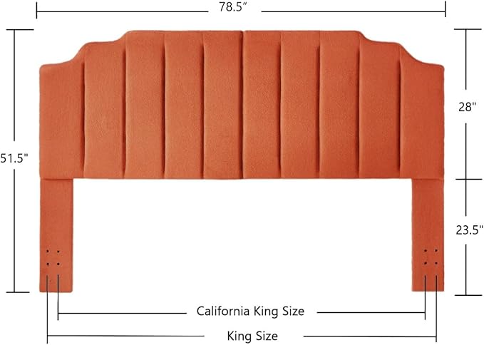 24KF Orange Teddy Fabric Tufted King Upholstered Headboard, Modern Vertical Channel Design California King Headboard with Stepped Silhouette Top Edge,6026-K-Teddy Orange-Ruum Studio Home