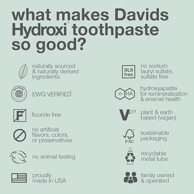Davids Hydroxi Fluoride Free Nano Hydroxyapatite Whitening + Enamel Health Toothpaste, Antiplaque, Fresh Breath, Remineralizing, SLS Free, Natural Peppermint, 4 oz, Made in USA-Ruum Studio Home
