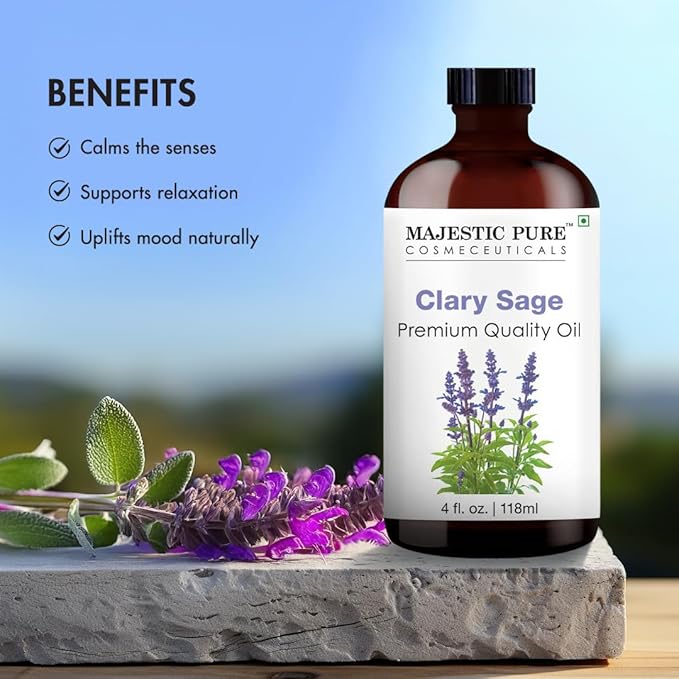 Majestic Pure Clary Sage Essential Oil with Glass Dropper - Huge 4 Fl Oz - 100% Pure and Natural Clary Sage Oil - Premium Grade Essential Oils for Diffuser, Aromatherapy, Soap and Candle Making-Ruum Studio Home