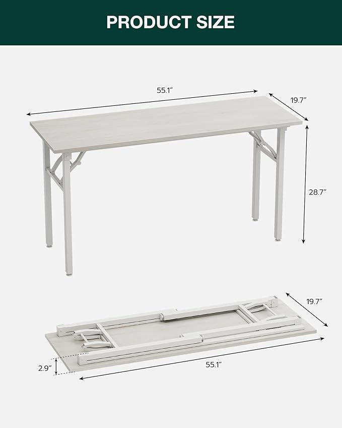Frylr Small Folding Computer Desk – Portable 55.1 Inch Foldable Laptop Table, Collapsible and Compact for Easy and Fast Setup, Lightweight for Small Spaces, Home Craft and Study Use, White Ash-Ruum Studio Home
