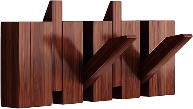 Wall Mounted Piano Key Hanger | Flip Style Hook | Entrance Wall Art Hook, Made of Oak Wood (3 Times Painted, 4 Times Polished) (Walnut, 4Hooks)-Ruum Studio Home