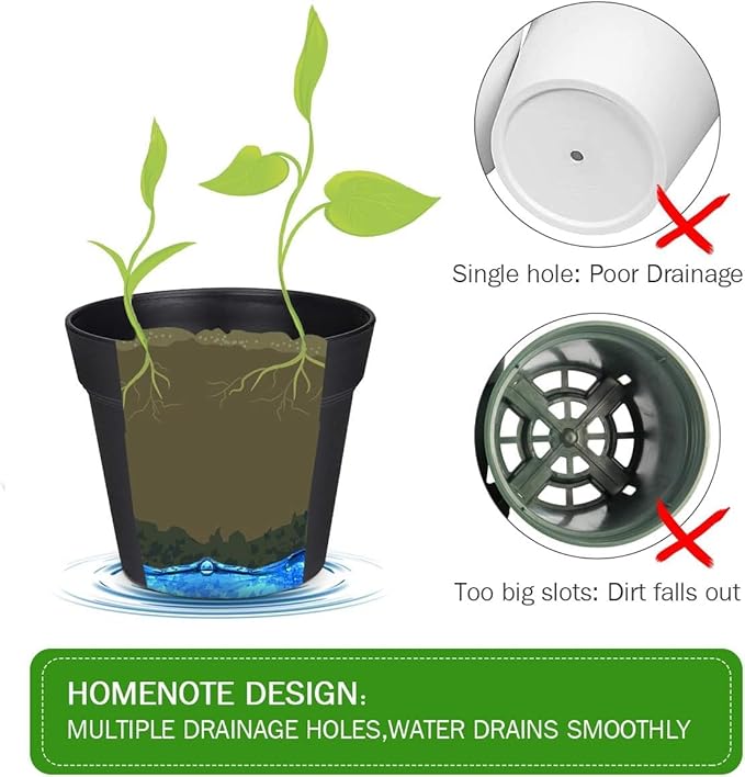 homenote Plant Pots,6 Inch Flower Pots for Plants Plastic Planters for Indoor with Multiple Drainage Holes and Trays, for All Home Garden Flowers Succulents,Outdoor(White&Black,16 Pack)-Ruum Studio Home