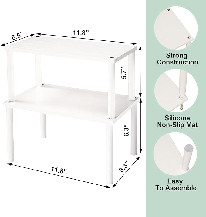 Cabinet Organizer Shelf(Set of 2),Kitchen Counter Shelves,Bamboo Spice Rack Countertop and Cabinet,Stackable Expandable,Medium,(White)-Ruum Studio Home
