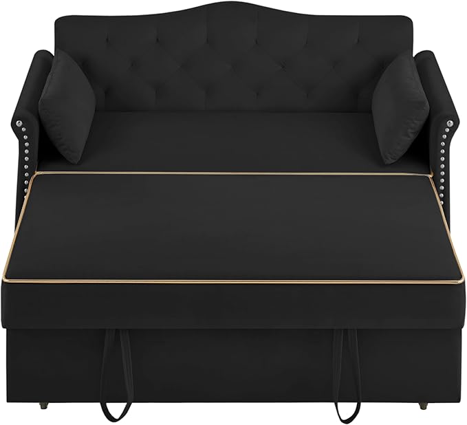 58" Velvet Sofa Bed, 3-in-1 Convertible Pull-Out Sleeper Sofa & Couch with Storage Bag and Adjustable Backrest,Perfect for Small Spaces, Living Room, or Office-Ruum Studio Home
