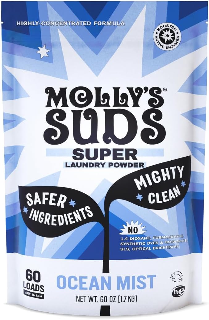 Molly's Suds Super Powder Detergent | Extra Strength Laundry Soap, Stain Fighting | Sensitive Skin | Simple, Effective Ingredients | 60 Loads - Ocean Mist-Ruum Studio Home