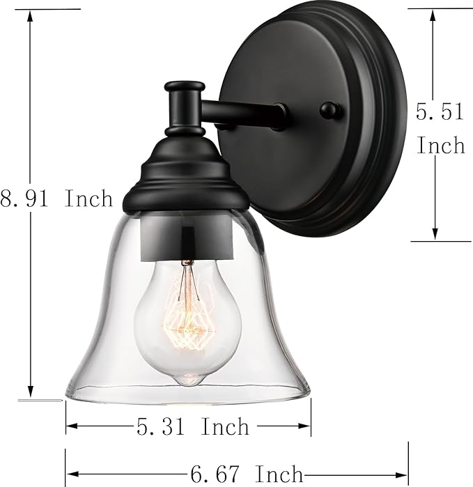 Moder 1-Light Black Wall Sconce Clear Glass Bell Shape Light Fixtures for Farmhouse, Bathroom, Living Room, Stairway Set of 2-Ruum Studio Home