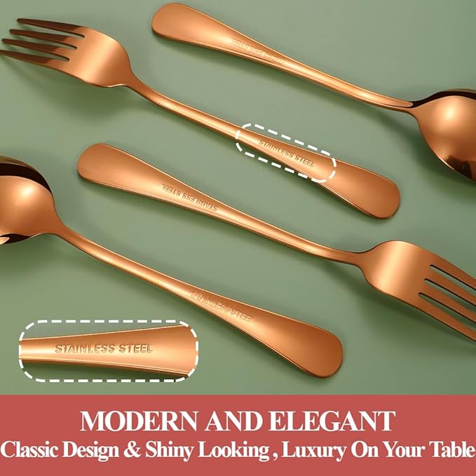 30 Pcs Rose Gold Silverware Set for 6, Food Grade Stainless Steel Flatware Set, Eating Utensils Sets Include Fork/Knife/Spoon,Home Kitchen Tableware Set, Reusable Cutlery Set, Dishwasher Safe-Ruum Studio Home