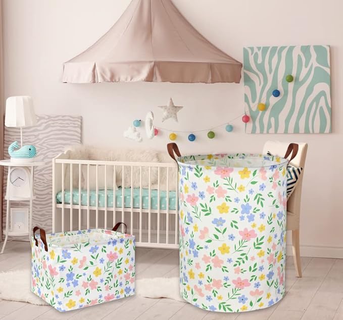 HIYAGON Kids Storage Basket Baby Girl Basket Gift Baskets Empty Cute Toy Storage Bin Organizer Box Rectangular Bedroom Decor Books(Flower)-Ruum Studio Home