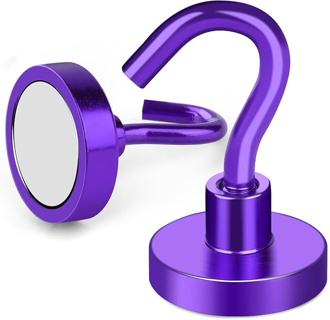 MIKEDE Magnetic Hooks Heavy Duty, 28Lbs Neodymium Magnets with Hooks for Refrigerator, 10Pcs Strong Cruise Hooks for Hanging, Magnetic Hanger for Grill, Toolbox, Storage - Purple-Ruum Studio Home