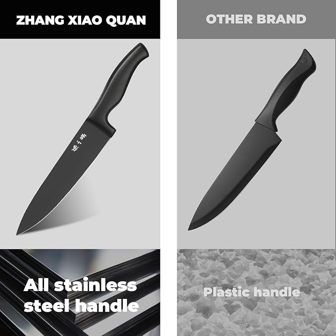 ZHANG XIAO QUAN SINCE 1628 15Pcs Knife Sets with Block, knife sets for kitchen with block High Carbon Stainless Steel Built-in Sharpener Dishwasher Safe(Black)-Ruum Studio Home
