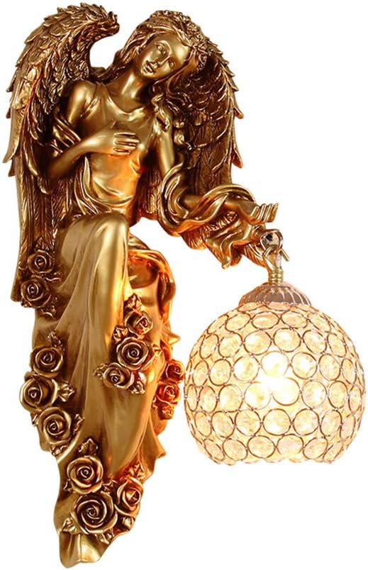 LITFAD Angel Wall Lamp Antique Spherical Sconce Light Decorated Bedside Lamp Clear Crystal 1 Light in Gold LED Wall Light for Bedroom Living Room Hotel - Right-Ruum Studio Home