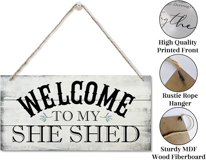 Welcome To My She Shed Decor Sign, Printed Wood Wall Art Sign, Funny Bar Signs for She Shed Room Decor, Hanging Wood Sign Home Decorative, Rustic Farmhouse Welcome Wood Sign Decor Wall Art 12x6 in-Ruum Studio Home