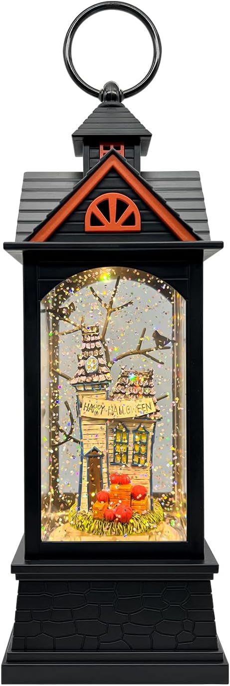 Halloween Snow Globe Lantern with 6 Hour Timer,Halloween Decorations Indoor for Home,Halloween Decor,USB or Battery Powered for Halloween Lanterns,Halloween Spooky Town-Ruum Studio Home