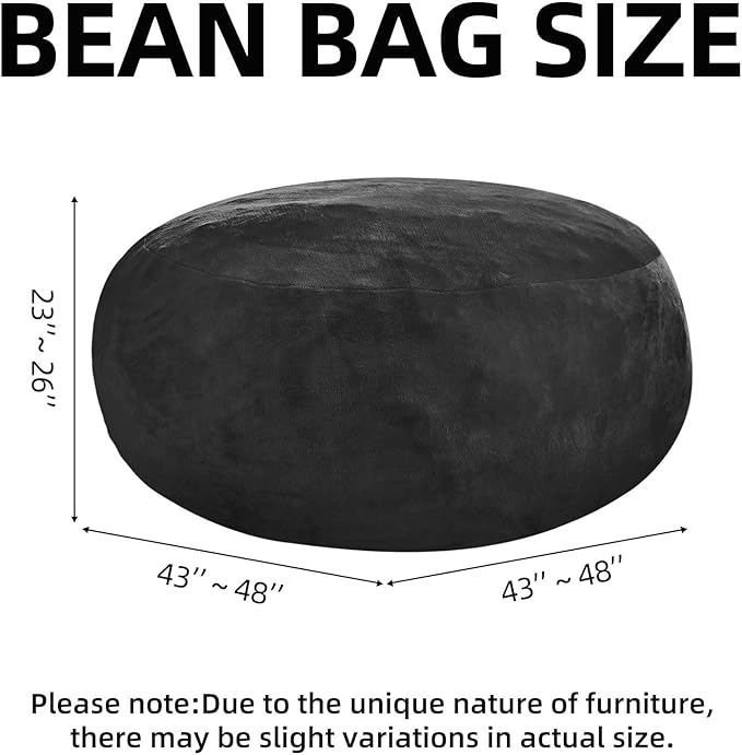 Bean Bag Chair 4Ft, Memory Foam Filled, Large Beanbag Chairs for Adults and Teens, Soft Sofa with Removable Flannel Cover, Round Couch for Living Room Bedroom College Dorm (Black, 4FT-47×47"×24")-Ruum Studio Home