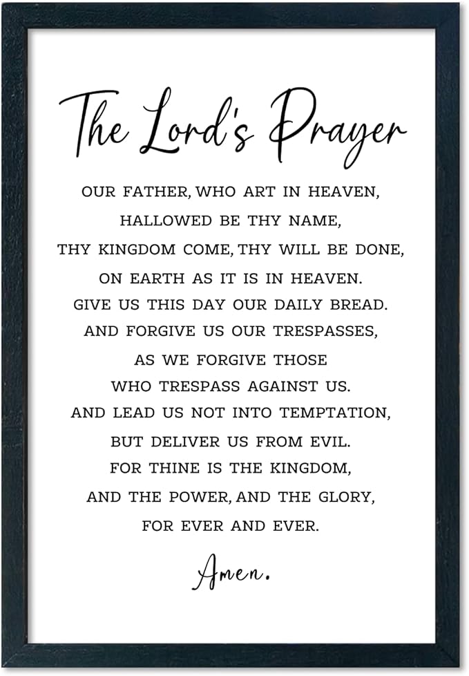 LuZhiQiang The Lords Prayer Wall Decor 16"×11" Our Father Prayer Bible Verse Sign Wood Framed Wall Hanging Art (Black)-Ruum Studio Home