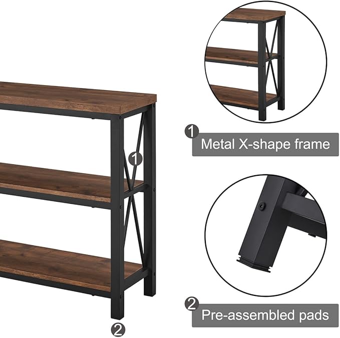 BON AUGURE Rustic Entryway Table, Farmhouse Hallway Table, Console Tables for Entryway, 3 Tier Sofa Tables for Living Room, Industrial Entry Table (47 Inch, Rustic Oak)-Ruum Studio Home