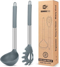 Silicone Pasta Fork and Ladle Spoon Set, Large Non Stick Kitchen Utensils for Cooking,Stirring,Serving Spaghetti, Soup, Sauce (GRAY)-Ruum Studio Home
