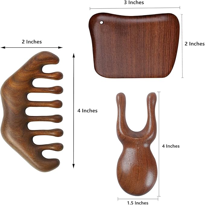 Wood Gua Sha Massage Tools Set,Scraping Scalp Massage Comb, Wooden Gua Sha Scraping Tools,3 Pieces.-Ruum Studio Home