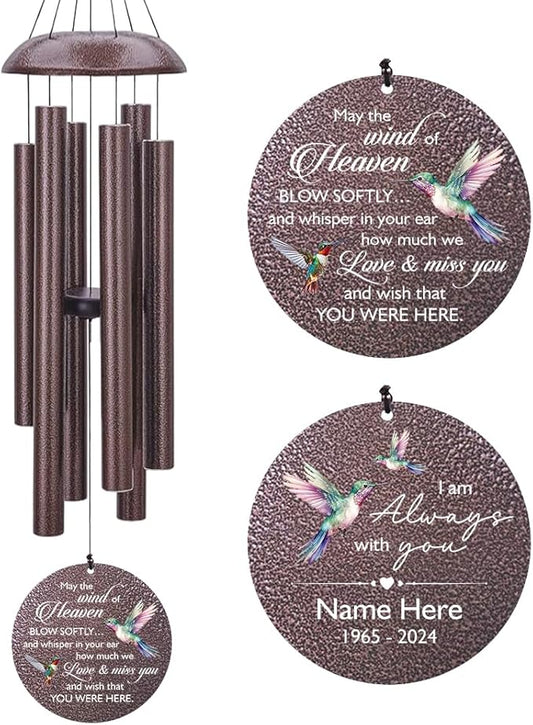 Sympathy Wind Chimes, 36inch Personalized Hummingbird Wind Chime, Memorial Gifts for Loss of Loved One, Wind Chimes in Loving Memory of Dad/Mom, Condolences Gifts for Funeral-Ruum Studio Home
