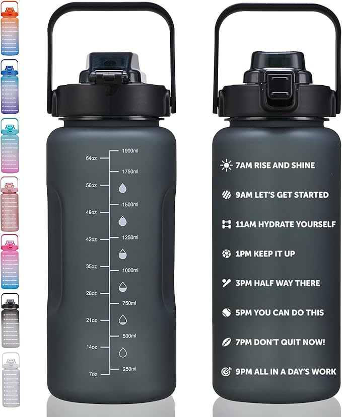 64oz,100oz,128oz Large Motivational Water Bottle with Time Marker, Leakproof & BPA Free Half Gallon Big Water Bottle with Straw Handle Tritan Frosted Water Jug for Gym,Fitness,Outdoor Sports-Ruum Studio Home