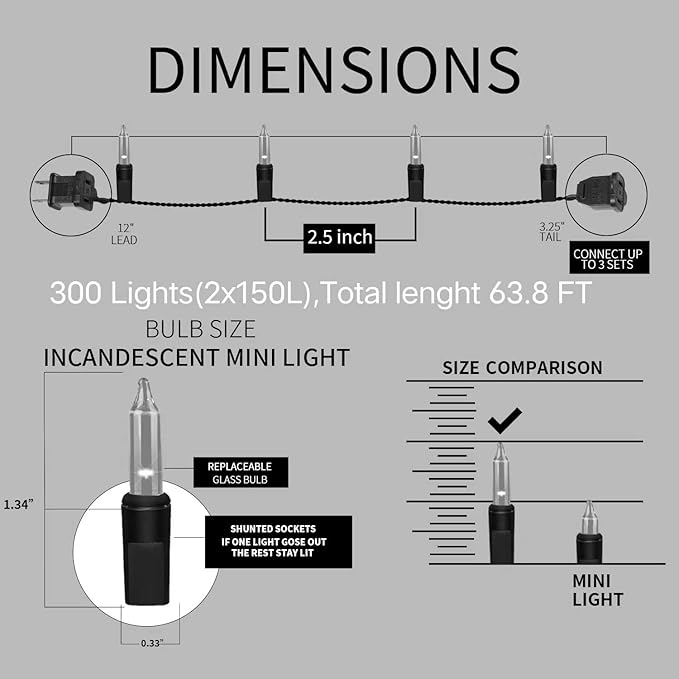 300LIGHTS(2*150L) Pink Extra-Bright with End Connectors Christmas Decorative Lights 19.44m UL Certified Mini String Light Set Waterproof for Home Garden Holiday Tree Party Patio Decor Wedding-Ruum Studio Home