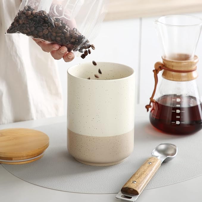 vancasso Sabine Coffee Storage Jar, 36 Oz Ceramic Kitchen Canister with Airtight Wood Lids, Coffee Container for Ground Coffee, Tea, Sugar, Nuts, Candy, Spices-Ruum Studio Home