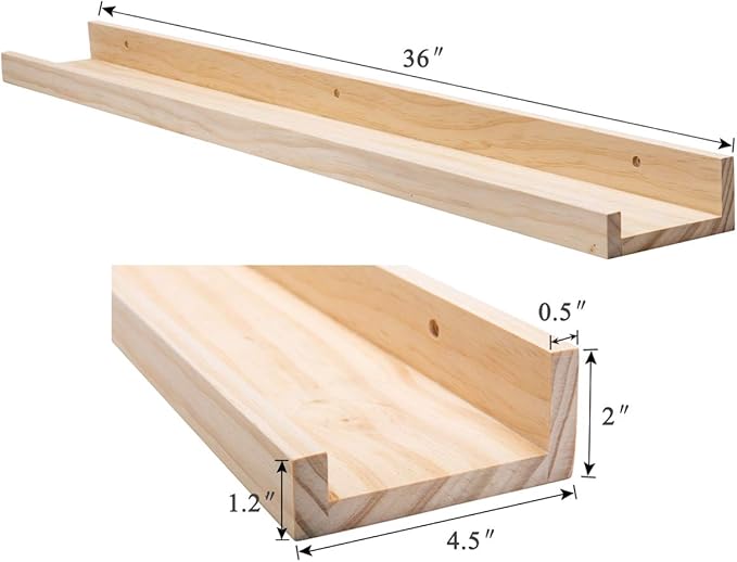 AZSKY 2pc 36in Natural Wood Floating Shelves, Country Rustic Style Wall Shelves for Kids Books, Photo Picture Ledge, Nursery Decor-Ruum Studio Home
