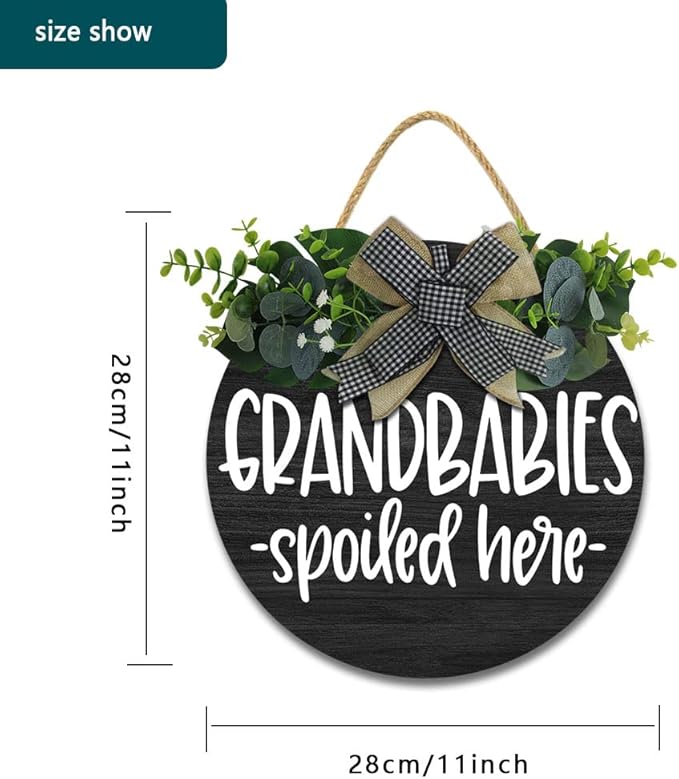Grandbabies Spoiled Here Hanging Wall Sign for Front Door Home Kitchen Decor Rustic Wooden Round Sign Wall Decoration for Kitchen Dining Room Living Room Bedroom Outdoor-Ruum Studio Home