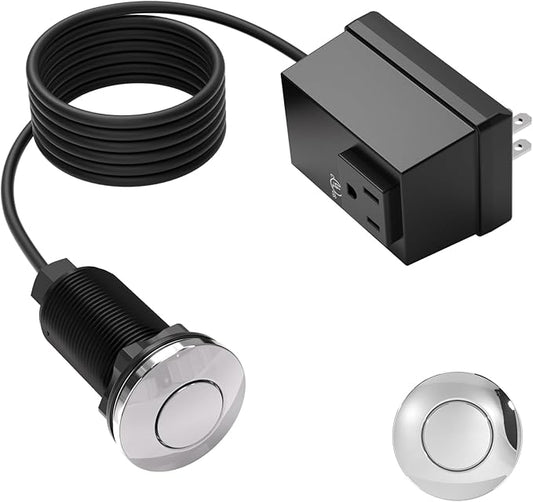 APIELE Garbage Disposal Air Switch Kit, Sink Top Push Button Switch for Food Waste Disposer, UL Listed 3.6" Long On/Off Air Button (Glossy Stainless Steel)-Ruum Studio Home