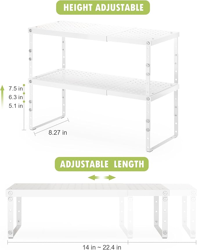 Expandable Cabinet Organizer Shelf With Adjustable Height, Stackable Kitchen Countertop Organizer Rack, Adjustable Shelf Riser For Kitchen Counter, Pantry, Cupboard, Desk, Tabletop-Ruum Studio Home