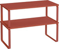 SONGMICS Cabinet Organizer Shelf, Set of 2 Kitchen Counter Shelves, Kitchen Storage, Spice Rack, Stackable, Expandable, Metal and Engineered Wood, Mandarin Red UKCS200Y02-Ruum Studio Home