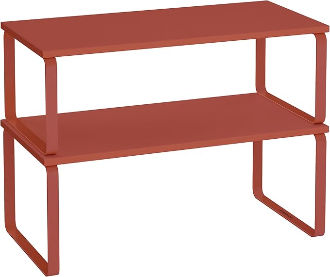 SONGMICS Cabinet Organizer Shelf, Set of 2 Kitchen Counter Shelves, Kitchen Storage, Spice Rack, Stackable, Expandable, Metal and Engineered Wood, Mandarin Red UKCS200Y02-Ruum Studio Home